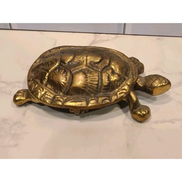 Brass Turtle Trinket with Hinged Box Pill Box Jewelry Holder Made In England EUC - Picture 2 of 11